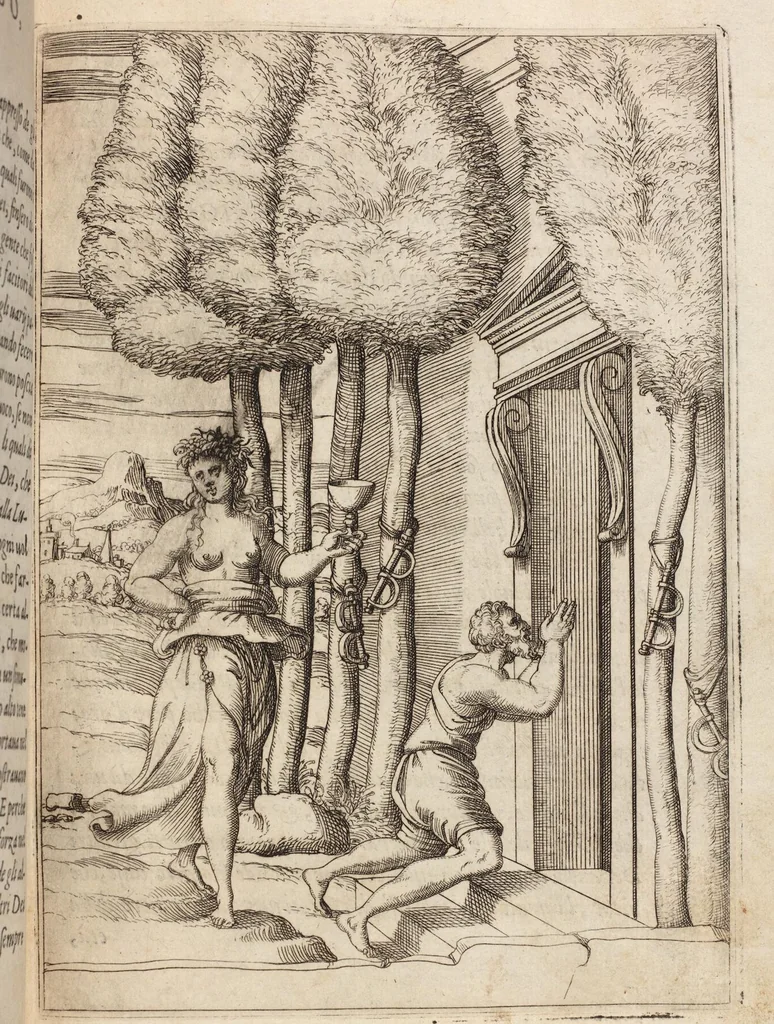 An illustration from Le Imagini De I Dei De Gli Antichi Nelle Qvali Si Contengono gl'Idoli, Riti, ceremonie, & altre cose appartenenti alla Religione de gli Antichi, 1571, leaf 89