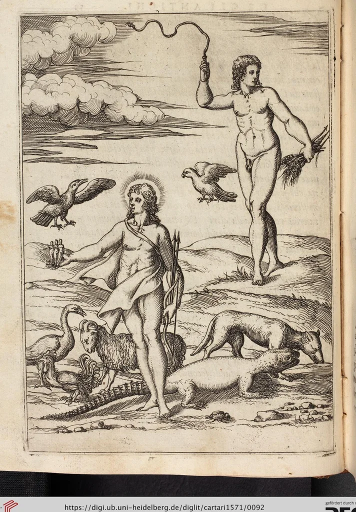 An illustration from Le Imagini De I Dei De Gli Antichi Nelle Qvali Si Contengono gl'Idoli, Riti, ceremonie, & altre cose appartenenti alla Religione de gli Antichi, 1571, leaf 92