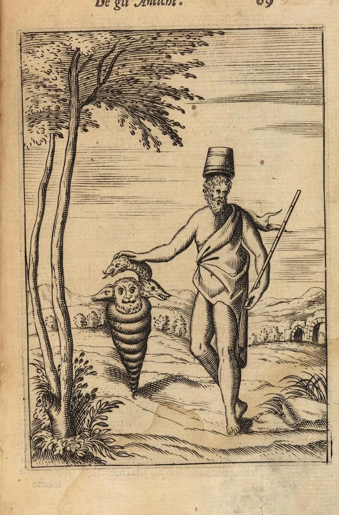 An illustration from Le imagini de i dei degli antichi nelle quali si contengono gl'idoli, i riti, le cerimonie, et altre cose appartenenti alla religione degli antichi ; con la loro espositione ; et in questa ultima impressione non solamente ridotte in forma più commoda, ma arricchite ancora di molte postille, et ... di più di 40 figure in rame …, 1603, leaf 113
