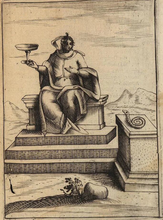 An illustration from Le imagini de i dei degli antichi nelle quali si contengono gl'idoli, i riti, le cerimonie, et altre cose appartenenti alla religione degli antichi ; con la loro espositione ; et in questa ultima impressione non solamente ridotte in forma più commoda, ma arricchite ancora di molte postille, et ... di più di 40 figure in rame …, 1603, leaf 123