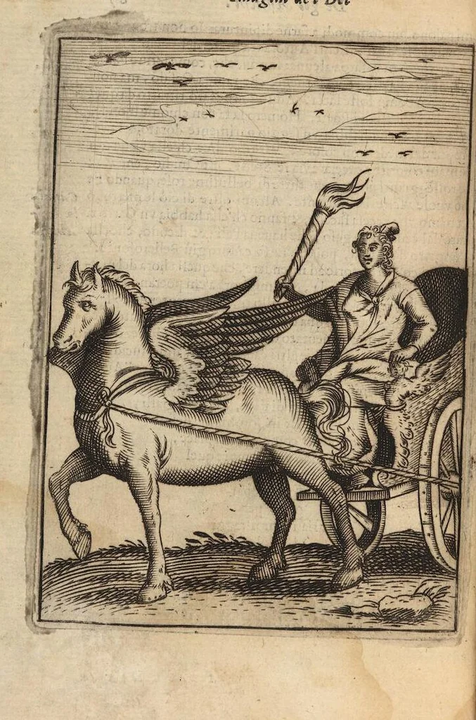 An illustration from Le imagini de i dei degli antichi nelle quali si contengono gl'idoli, i riti, le cerimonie, et altre cose appartenenti alla religione degli antichi ; con la loro espositione ; et in questa ultima impressione non solamente ridotte in forma più commoda, ma arricchite ancora di molte postille, et ... di più di 40 figure in rame …, 1603, leaf 132