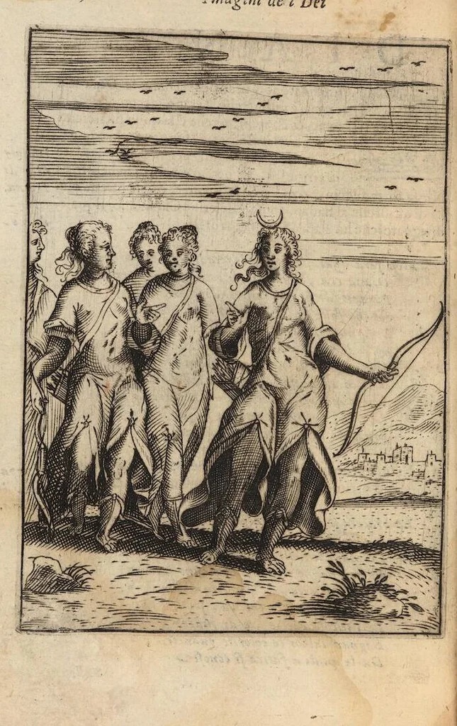 An illustration from Le imagini de i dei degli antichi nelle quali si contengono gl'idoli, i riti, le cerimonie, et altre cose appartenenti alla religione degli antichi ; con la loro espositione ; et in questa ultima impressione non solamente ridotte in forma più commoda, ma arricchite ancora di molte postille, et ... di più di 40 figure in rame …, 1603, leaf 134