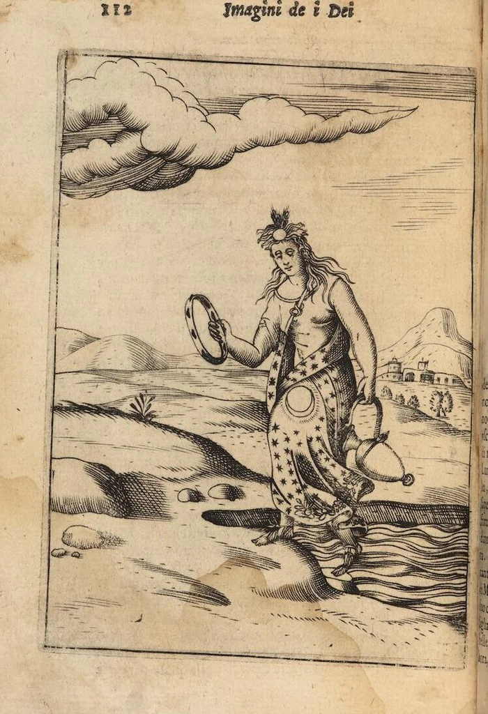 An illustration from Le imagini de i dei degli antichi nelle quali si contengono gl'idoli, i riti, le cerimonie, et altre cose appartenenti alla religione degli antichi ; con la loro espositione ; et in questa ultima impressione non solamente ridotte in forma più commoda, ma arricchite ancora di molte postille, et ... di più di 40 figure in rame …, 1603, leaf 156