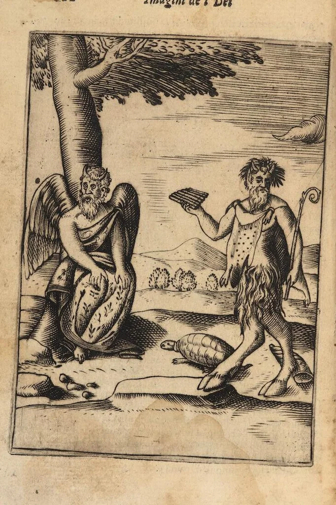 An illustration from Le imagini de i dei degli antichi nelle quali si contengono gl'idoli, i riti, le cerimonie, et altre cose appartenenti alla religione degli antichi ; con la loro espositione ; et in questa ultima impressione non solamente ridotte in forma più commoda, ma arricchite ancora di molte postille, et ... di più di 40 figure in rame …, 1603, leaf 166