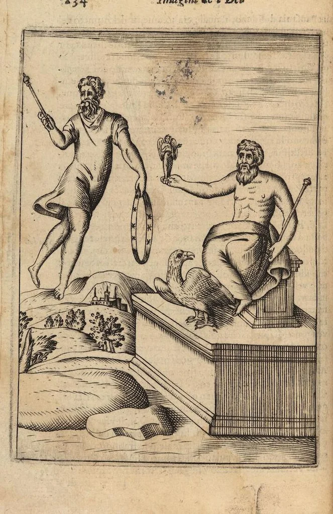 An illustration from Le imagini de i dei degli antichi nelle quali si contengono gl'idoli, i riti, le cerimonie, et altre cose appartenenti alla religione degli antichi ; con la loro espositione ; et in questa ultima impressione non solamente ridotte in forma più commoda, ma arricchite ancora di molte postille, et ... di più di 40 figure in rame …, 1603, leaf 178