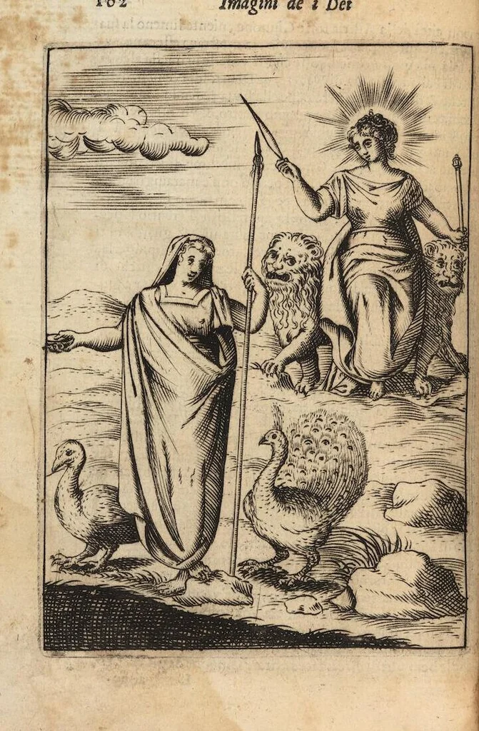 An illustration from Le imagini de i dei degli antichi nelle quali si contengono gl'idoli, i riti, le cerimonie, et altre cose appartenenti alla religione degli antichi ; con la loro espositione ; et in questa ultima impressione non solamente ridotte in forma più commoda, ma arricchite ancora di molte postille, et ... di più di 40 figure in rame …, 1603, leaf 206