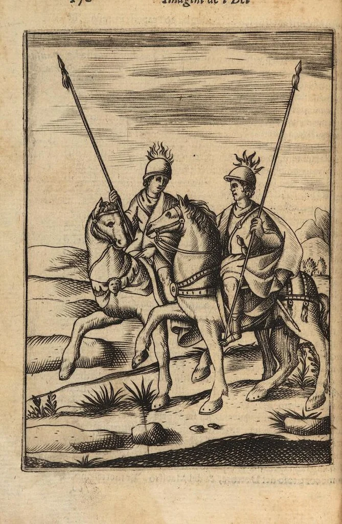 An illustration from Le imagini de i dei degli antichi nelle quali si contengono gl'idoli, i riti, le cerimonie, et altre cose appartenenti alla religione degli antichi ; con la loro espositione ; et in questa ultima impressione non solamente ridotte in forma più commoda, ma arricchite ancora di molte postille, et ... di più di 40 figure in rame …, 1603, leaf 214