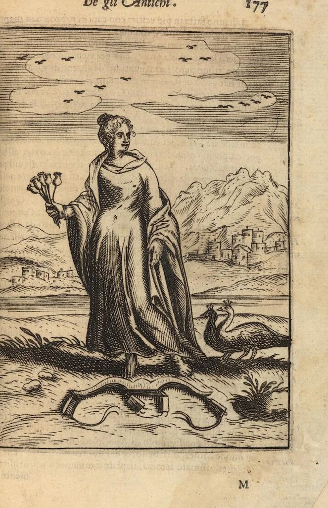 An illustration from Le imagini de i dei degli antichi nelle quali si contengono gl'idoli, i riti, le cerimonie, et altre cose appartenenti alla religione degli antichi ; con la loro espositione ; et in questa ultima impressione non solamente ridotte in forma più commoda, ma arricchite ancora di molte postille, et ... di più di 40 figure in rame …, 1603, leaf 221