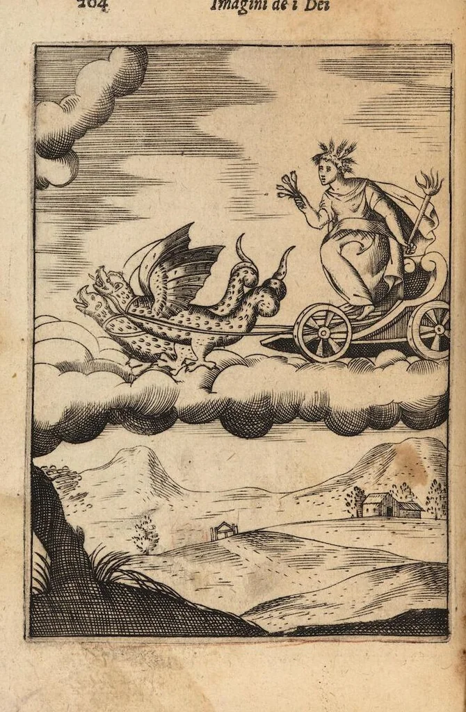An illustration from Le imagini de i dei degli antichi nelle quali si contengono gl'idoli, i riti, le cerimonie, et altre cose appartenenti alla religione degli antichi ; con la loro espositione ; et in questa ultima impressione non solamente ridotte in forma più commoda, ma arricchite ancora di molte postille, et ... di più di 40 figure in rame …, 1603, leaf 248