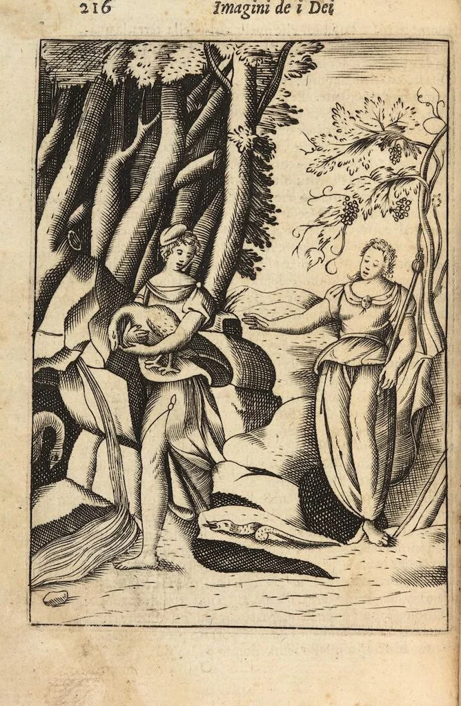 An illustration from Le imagini de i dei degli antichi nelle quali si contengono gl'idoli, i riti, le cerimonie, et altre cose appartenenti alla religione degli antichi ; con la loro espositione ; et in questa ultima impressione non solamente ridotte in forma più commoda, ma arricchite ancora di molte postille, et ... di più di 40 figure in rame …, 1603, leaf 260
