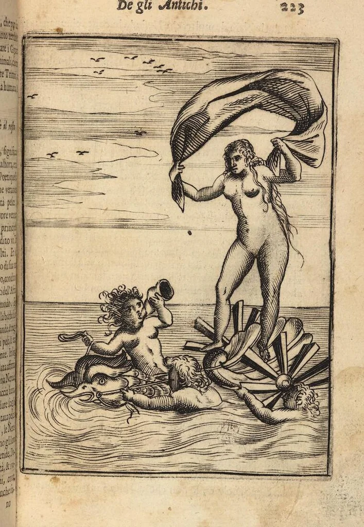 An illustration from Le imagini de i dei degli antichi nelle quali si contengono gl'idoli, i riti, le cerimonie, et altre cose appartenenti alla religione degli antichi ; con la loro espositione ; et in questa ultima impressione non solamente ridotte in forma più commoda, ma arricchite ancora di molte postille, et ... di più di 40 figure in rame …, 1603, leaf 267