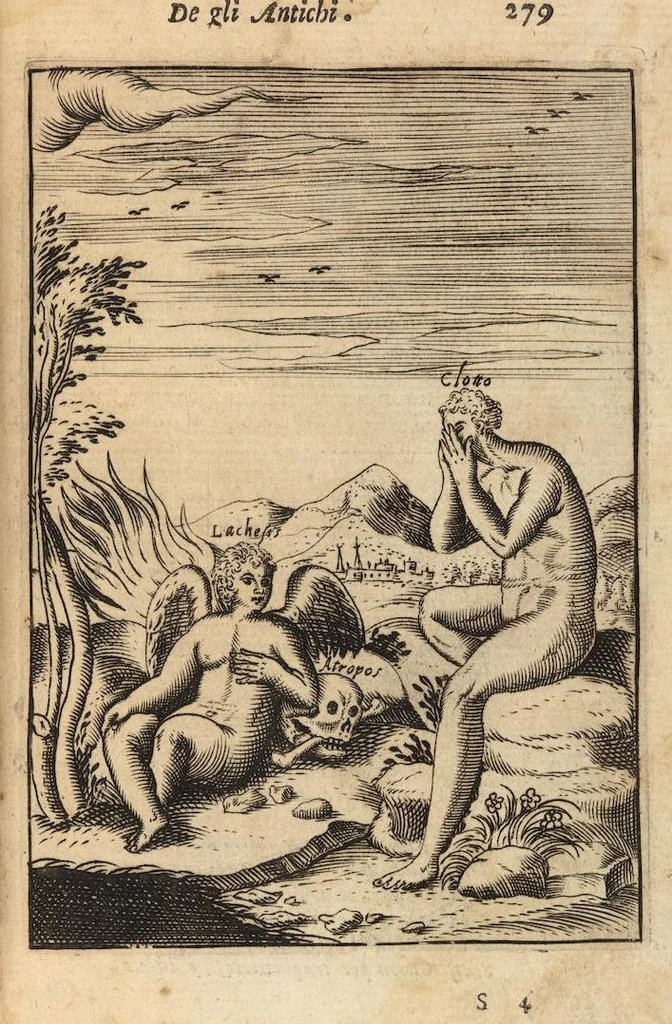 An illustration from Le imagini de i dei degli antichi nelle quali si contengono gl'idoli, i riti, le cerimonie, et altre cose appartenenti alla religione degli antichi ; con la loro espositione ; et in questa ultima impressione non solamente ridotte in forma più commoda, ma arricchite ancora di molte postille, et ... di più di 40 figure in rame …, 1603, leaf 323