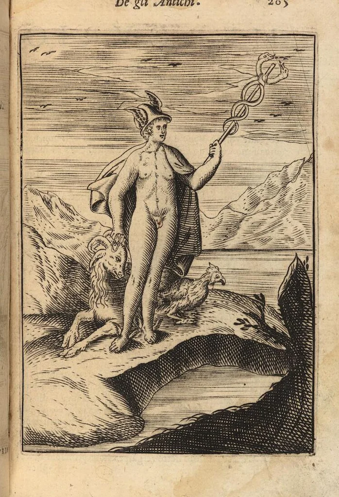 An illustration from Le imagini de i dei degli antichi nelle quali si contengono gl'idoli, i riti, le cerimonie, et altre cose appartenenti alla religione degli antichi ; con la loro espositione ; et in questa ultima impressione non solamente ridotte in forma più commoda, ma arricchite ancora di molte postille, et ... di più di 40 figure in rame …, 1603, leaf 329