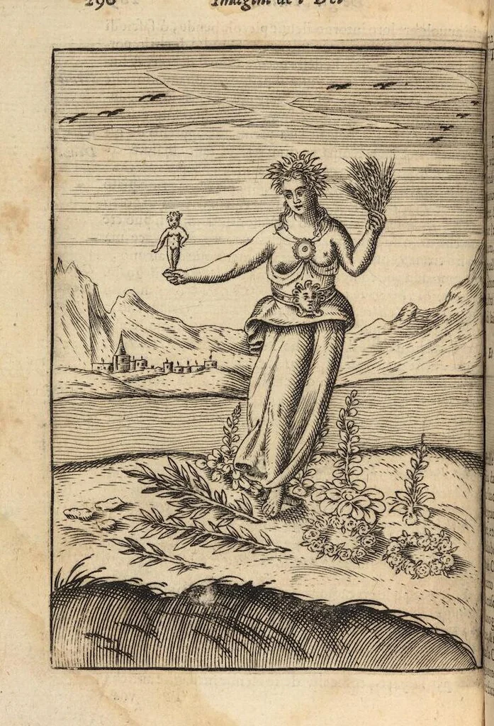 An illustration from Le imagini de i dei degli antichi nelle quali si contengono gl'idoli, i riti, le cerimonie, et altre cose appartenenti alla religione degli antichi ; con la loro espositione ; et in questa ultima impressione non solamente ridotte in forma più commoda, ma arricchite ancora di molte postille, et ... di più di 40 figure in rame …, 1603, leaf 334