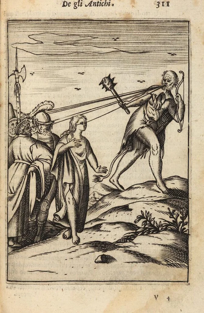 An illustration from Le imagini de i dei degli antichi nelle quali si contengono gl'idoli, i riti, le cerimonie, et altre cose appartenenti alla religione degli antichi ; con la loro espositione ; et in questa ultima impressione non solamente ridotte in forma più commoda, ma arricchite ancora di molte postille, et ... di più di 40 figure in rame …, 1603, leaf 355