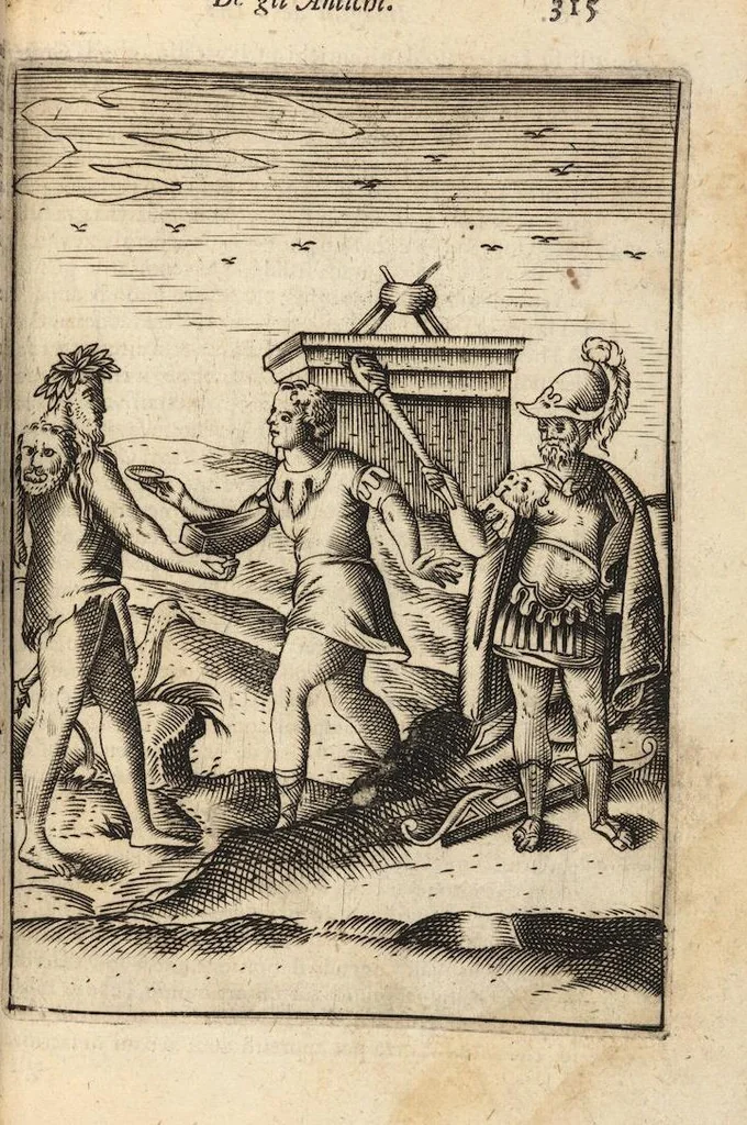 An illustration from Le imagini de i dei degli antichi nelle quali si contengono gl'idoli, i riti, le cerimonie, et altre cose appartenenti alla religione degli antichi ; con la loro espositione ; et in questa ultima impressione non solamente ridotte in forma più commoda, ma arricchite ancora di molte postille, et ... di più di 40 figure in rame …, 1603, leaf 359