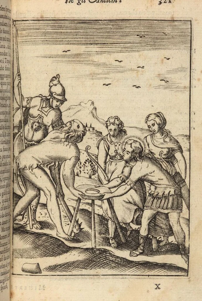 An illustration from Le imagini de i dei degli antichi nelle quali si contengono gl'idoli, i riti, le cerimonie, et altre cose appartenenti alla religione degli antichi ; con la loro espositione ; et in questa ultima impressione non solamente ridotte in forma più commoda, ma arricchite ancora di molte postille, et ... di più di 40 figure in rame …, 1603, leaf 365