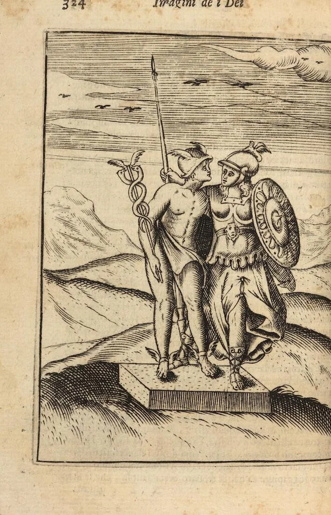 An illustration from Le imagini de i dei degli antichi nelle quali si contengono gl'idoli, i riti, le cerimonie, et altre cose appartenenti alla religione degli antichi ; con la loro espositione ; et in questa ultima impressione non solamente ridotte in forma più commoda, ma arricchite ancora di molte postille, et ... di più di 40 figure in rame …, 1603, leaf 368