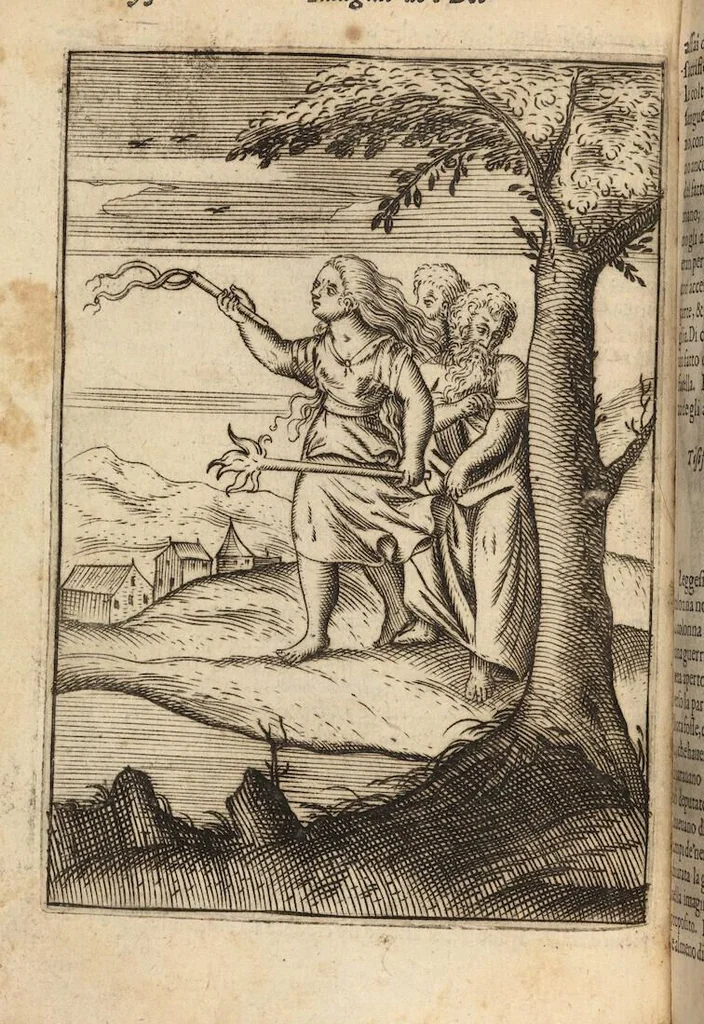 An illustration from Le imagini de i dei degli antichi nelle quali si contengono gl'idoli, i riti, le cerimonie, et altre cose appartenenti alla religione degli antichi ; con la loro espositione ; et in questa ultima impressione non solamente ridotte in forma più commoda, ma arricchite ancora di molte postille, et ... di più di 40 figure in rame …, 1603, leaf 374