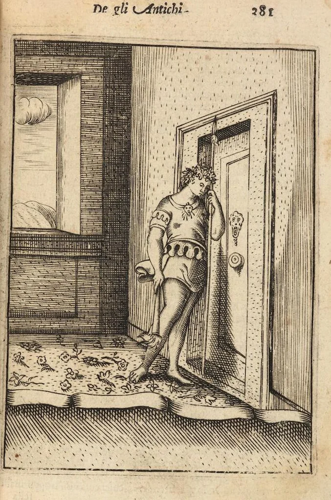 An illustration from Le imagini de i dei degli antichi nelle quali si contengono gl'idoli, i riti, le cerimonie, et altre cose appartenenti alla religione degli antichi ; con la loro espositione ; et in questa ultima impressione non solamente ridotte in forma più commoda, ma arricchite ancora di molte postille, et ... di più di 40 figure in rame …, 1603, leaf 425