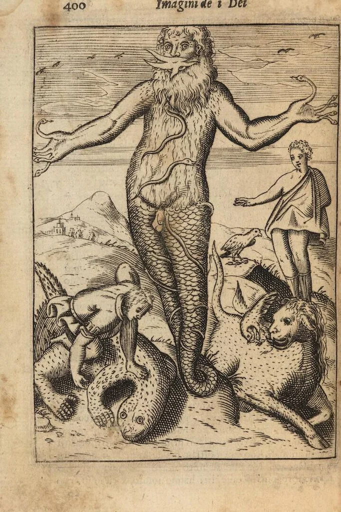 An illustration from Le imagini de i dei degli antichi nelle quali si contengono gl'idoli, i riti, le cerimonie, et altre cose appartenenti alla religione degli antichi ; con la loro espositione ; et in questa ultima impressione non solamente ridotte in forma più commoda, ma arricchite ancora di molte postille, et ... di più di 40 figure in rame …, 1603, leaf 444