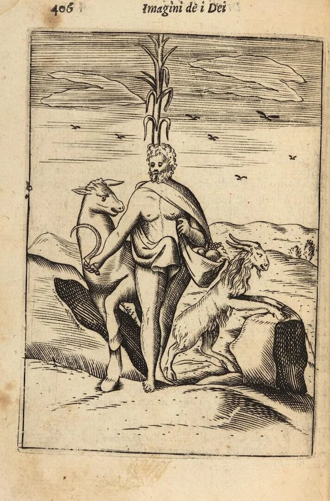 An illustration from Le imagini de i dei degli antichi nelle quali si contengono gl'idoli, i riti, le cerimonie, et altre cose appartenenti alla religione degli antichi ; con la loro espositione ; et in questa ultima impressione non solamente ridotte in forma più commoda, ma arricchite ancora di molte postille, et ... di più di 40 figure in rame …, 1603, leaf 450