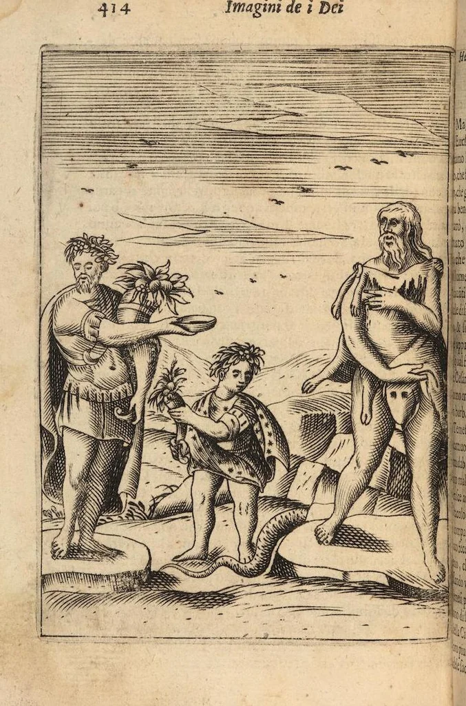 An illustration from Le imagini de i dei degli antichi nelle quali si contengono gl'idoli, i riti, le cerimonie, et altre cose appartenenti alla religione degli antichi ; con la loro espositione ; et in questa ultima impressione non solamente ridotte in forma più commoda, ma arricchite ancora di molte postille, et ... di più di 40 figure in rame …, 1603, leaf 458