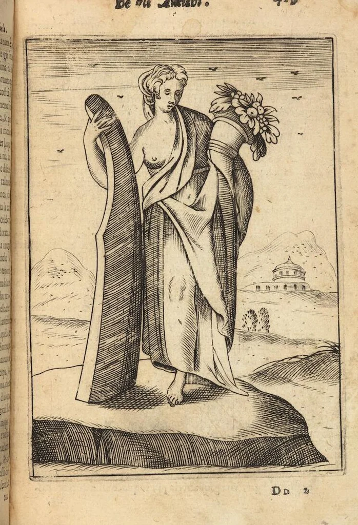 An illustration from Le imagini de i dei degli antichi nelle quali si contengono gl'idoli, i riti, le cerimonie, et altre cose appartenenti alla religione degli antichi ; con la loro espositione ; et in questa ultima impressione non solamente ridotte in forma più commoda, ma arricchite ancora di molte postille, et ... di più di 40 figure in rame …, 1603, leaf 463