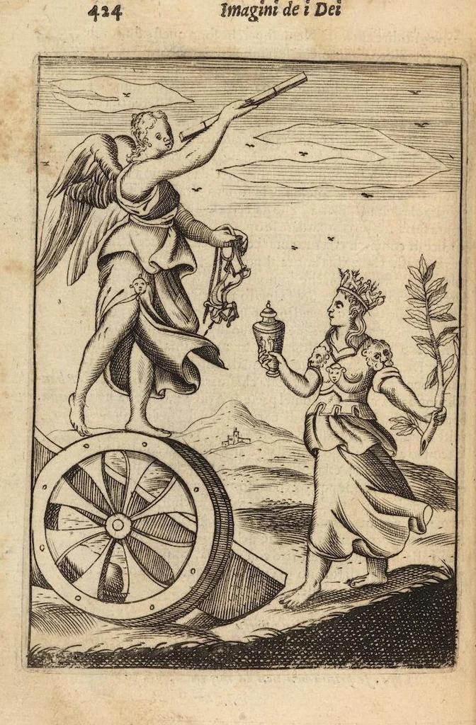 An illustration from Le imagini de i dei degli antichi nelle quali si contengono gl'idoli, i riti, le cerimonie, et altre cose appartenenti alla religione degli antichi ; con la loro espositione ; et in questa ultima impressione non solamente ridotte in forma più commoda, ma arricchite ancora di molte postille, et ... di più di 40 figure in rame …, 1603, leaf 468