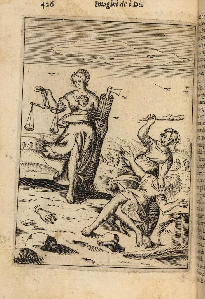An illustration from Le imagini de i dei degli antichi nelle quali si contengono gl'idoli, i riti, le cerimonie, et altre cose appartenenti alla religione degli antichi ; con la loro espositione ; et in questa ultima impressione non solamente ridotte in forma più commoda, ma arricchite ancora di molte postille, et ... di più di 40 figure in rame …, 1603, leaf 470