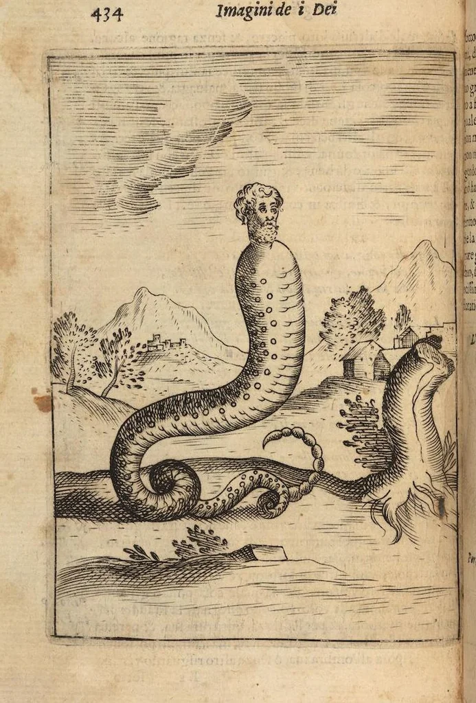 An illustration from Le imagini de i dei degli antichi nelle quali si contengono gl'idoli, i riti, le cerimonie, et altre cose appartenenti alla religione degli antichi ; con la loro espositione ; et in questa ultima impressione non solamente ridotte in forma più commoda, ma arricchite ancora di molte postille, et ... di più di 40 figure in rame …, 1603, leaf 478