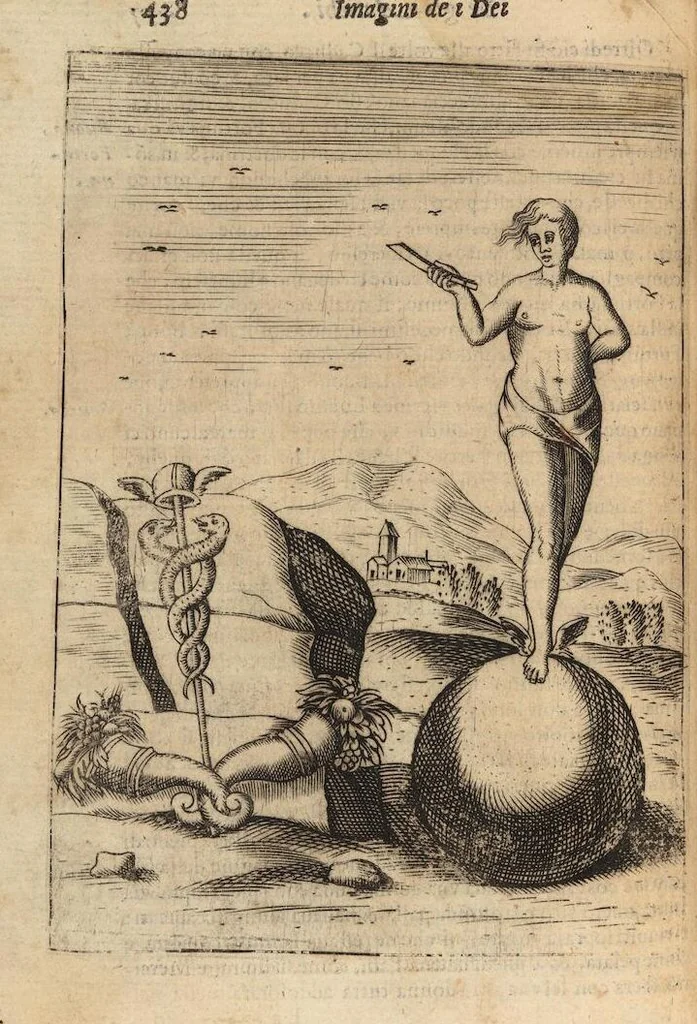 An illustration from Le imagini de i dei degli antichi nelle quali si contengono gl'idoli, i riti, le cerimonie, et altre cose appartenenti alla religione degli antichi ; con la loro espositione ; et in questa ultima impressione non solamente ridotte in forma più commoda, ma arricchite ancora di molte postille, et ... di più di 40 figure in rame …, 1603, leaf 482