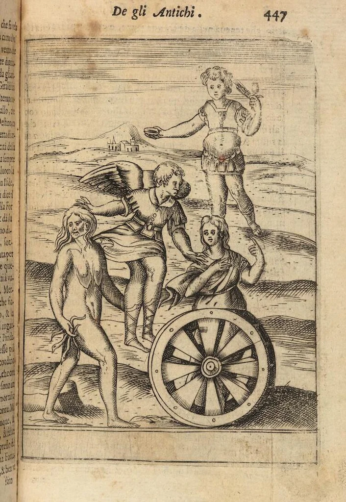 An illustration from Le imagini de i dei degli antichi nelle quali si contengono gl'idoli, i riti, le cerimonie, et altre cose appartenenti alla religione degli antichi ; con la loro espositione ; et in questa ultima impressione non solamente ridotte in forma più commoda, ma arricchite ancora di molte postille, et ... di più di 40 figure in rame …, 1603, leaf 491