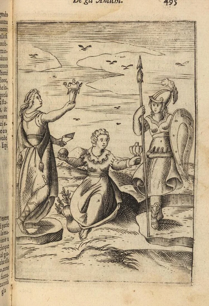 An illustration from Le imagini de i dei degli antichi nelle quali si contengono gl'idoli, i riti, le cerimonie, et altre cose appartenenti alla religione degli antichi ; con la loro espositione ; et in questa ultima impressione non solamente ridotte in forma più commoda, ma arricchite ancora di molte postille, et ... di più di 40 figure in rame …, 1603, leaf 539