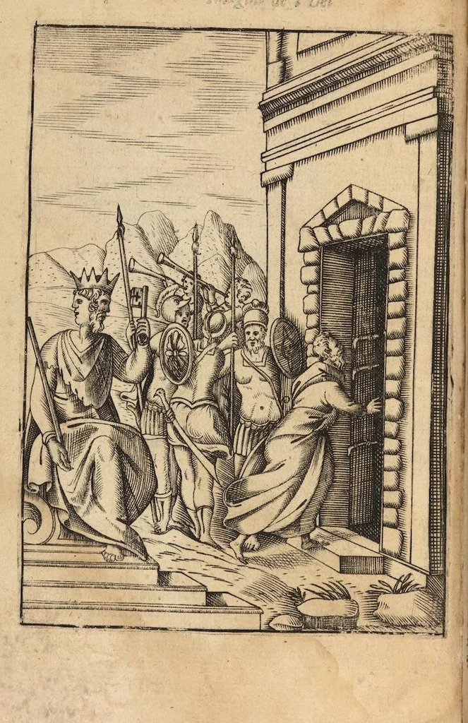 An illustration from Le imagini de i dei degli antichi nelle quali si contengono gl'idoli, i riti, le cerimonie, et altre cose appartenenti alla religione degli antichi ; con la loro espositione ; et in questa ultima impressione non solamente ridotte in forma più commoda, ma arricchite ancora di molte postille, et ... di più di 40 figure in rame …, 1603, leaf 84