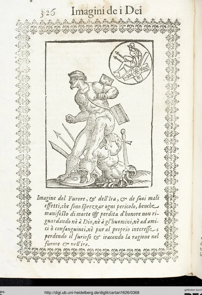 An illustration from Seconda Novissima Editione Delle Imagini De Gli Dei Delli Antichi Di Vicenzo Cartari Reggiano, 1626, leaf 368