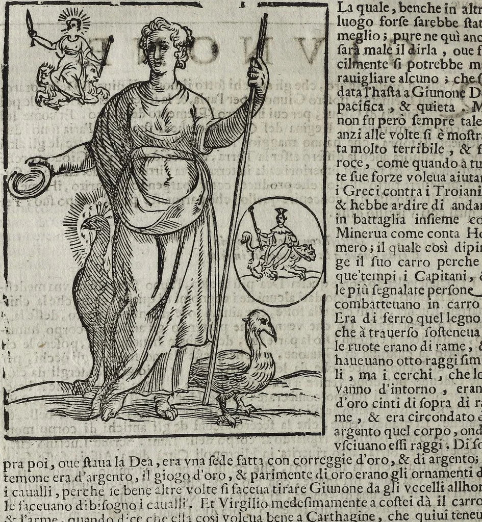 An illustration from Imagini Delli Dei De Gl'Antichi Di Vincenzo Cartari Reggiano: Ridotte da capo à piedi alle loro reali, & non più per l'adietro osseruate simiglianze. Cauate da' Marmi, Bronzi, Medaglie, Gioie, & altre memorie antiche; con esquisito studio, & particolare diligenza Da Lorenzo Pignoria Padoano. Aggionteui le Annotationi del medesimo sopra tutta l'opera ... Con le Allegorie sopra le Imagini di Cesare Malfatti Padoano, migliorate, & accresciute nouamente. Et vn Catalogo di cento più famosi dei della Gentilità. Con l'aggiunta d'vn'altro Catalogo de gl'Autori Antichi, & Moderni ..., 1674, leaf 118
