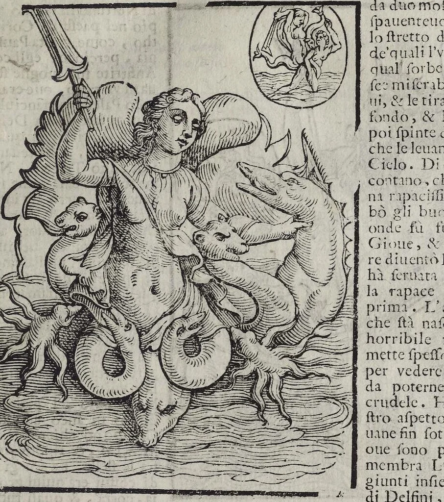 An illustration from Imagini Delli Dei De Gl'Antichi Di Vincenzo Cartari Reggiano: Ridotte da capo à piedi alle loro reali, & non più per l'adietro osseruate simiglianze. Cauate da' Marmi, Bronzi, Medaglie, Gioie, & altre memorie antiche; con esquisito studio, & particolare diligenza Da Lorenzo Pignoria Padoano. Aggionteui le Annotationi del medesimo sopra tutta l'opera ... Con le Allegorie sopra le Imagini di Cesare Malfatti Padoano, migliorate, & accresciute nouamente. Et vn Catalogo di cento più famosi dei della Gentilità. Con l'aggiunta d'vn'altro Catalogo de gl'Autori Antichi, & Moderni ..., 1674, leaf 153