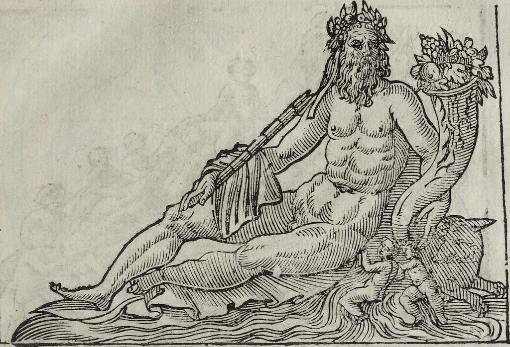 An illustration from Imagini Delli Dei De Gl'Antichi Di Vincenzo Cartari Reggiano: Ridotte da capo à piedi alle loro reali, & non più per l'adietro osseruate simiglianze. Cauate da' Marmi, Bronzi, Medaglie, Gioie, & altre memorie antiche; con esquisito studio, & particolare diligenza Da Lorenzo Pignoria Padoano. Aggionteui le Annotationi del medesimo sopra tutta l'opera ... Con le Allegorie sopra le Imagini di Cesare Malfatti Padoano, migliorate, & accresciute nouamente. Et vn Catalogo di cento più famosi dei della Gentilità. Con l'aggiunta d'vn'altro Catalogo de gl'Autori Antichi, & Moderni ..., 1674, leaf 161