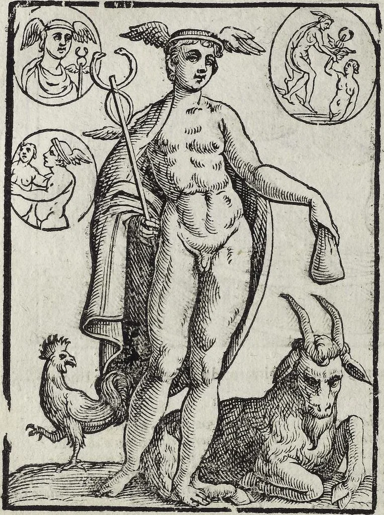 An illustration from Imagini Delli Dei De Gl'Antichi Di Vincenzo Cartari Reggiano: Ridotte da capo à piedi alle loro reali, & non più per l'adietro osseruate simiglianze. Cauate da' Marmi, Bronzi, Medaglie, Gioie, & altre memorie antiche; con esquisito studio, & particolare diligenza Da Lorenzo Pignoria Padoano. Aggionteui le Annotationi del medesimo sopra tutta l'opera ... Con le Allegorie sopra le Imagini di Cesare Malfatti Padoano, migliorate, & accresciute nouamente. Et vn Catalogo di cento più famosi dei della Gentilità. Con l'aggiunta d'vn'altro Catalogo de gl'Autori Antichi, & Moderni ..., 1674, leaf 182