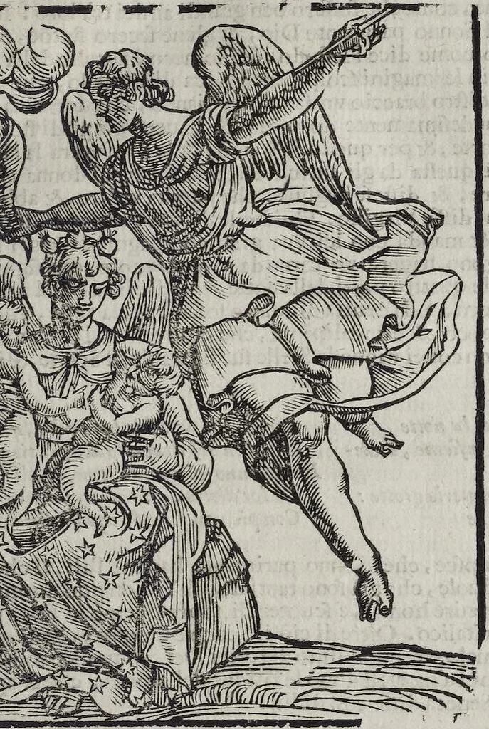 An illustration from Imagini Delli Dei De Gl'Antichi Di Vincenzo Cartari Reggiano: Ridotte da capo à piedi alle loro reali, & non più per l'adietro osseruate simiglianze. Cauate da' Marmi, Bronzi, Medaglie, Gioie, & altre memorie antiche; con esquisito studio, & particolare diligenza Da Lorenzo Pignoria Padoano. Aggionteui le Annotationi del medesimo sopra tutta l'opera ... Con le Allegorie sopra le Imagini di Cesare Malfatti Padoano, migliorate, & accresciute nouamente. Et vn Catalogo di cento più famosi dei della Gentilità. Con l'aggiunta d'vn'altro Catalogo de gl'Autori Antichi, & Moderni ..., 1674, leaf 191