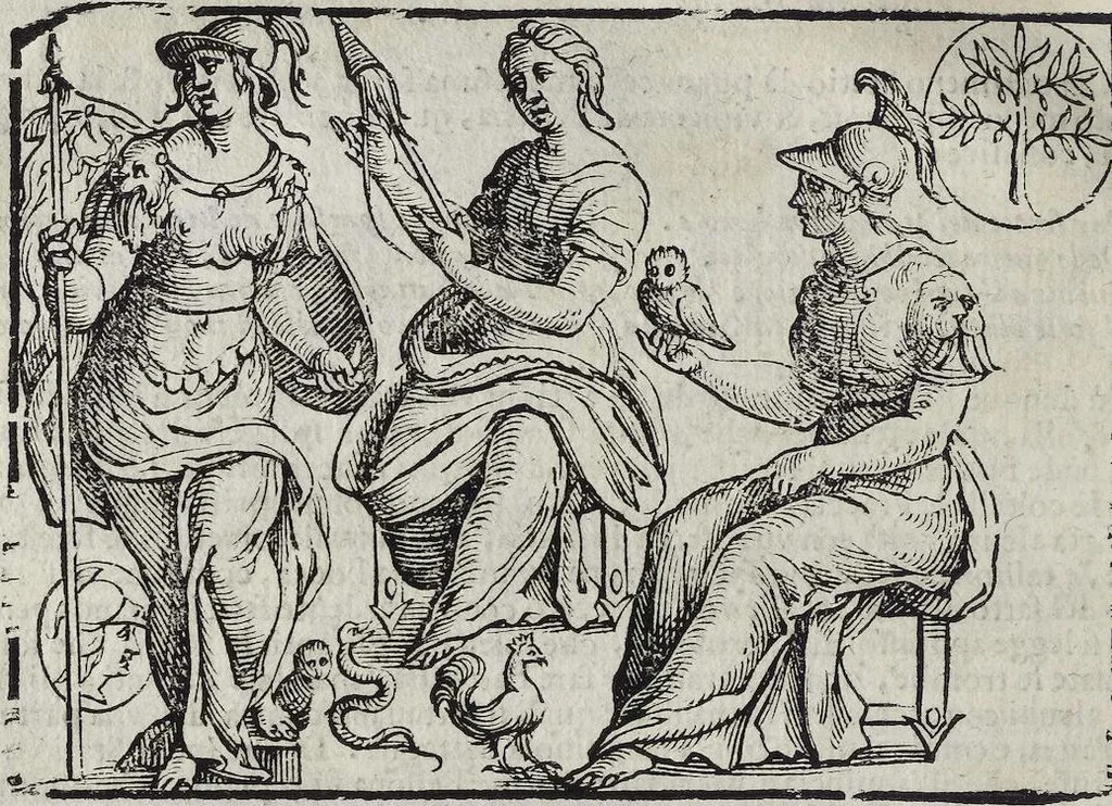 An illustration from Imagini Delli Dei De Gl'Antichi Di Vincenzo Cartari Reggiano: Ridotte da capo à piedi alle loro reali, & non più per l'adietro osseruate simiglianze. Cauate da' Marmi, Bronzi, Medaglie, Gioie, & altre memorie antiche; con esquisito studio, & particolare diligenza Da Lorenzo Pignoria Padoano. Aggionteui le Annotationi del medesimo sopra tutta l'opera ... Con le Allegorie sopra le Imagini di Cesare Malfatti Padoano, migliorate, & accresciute nouamente. Et vn Catalogo di cento più famosi dei della Gentilità. Con l'aggiunta d'vn'altro Catalogo de gl'Autori Antichi, & Moderni ..., 1674, leaf 208