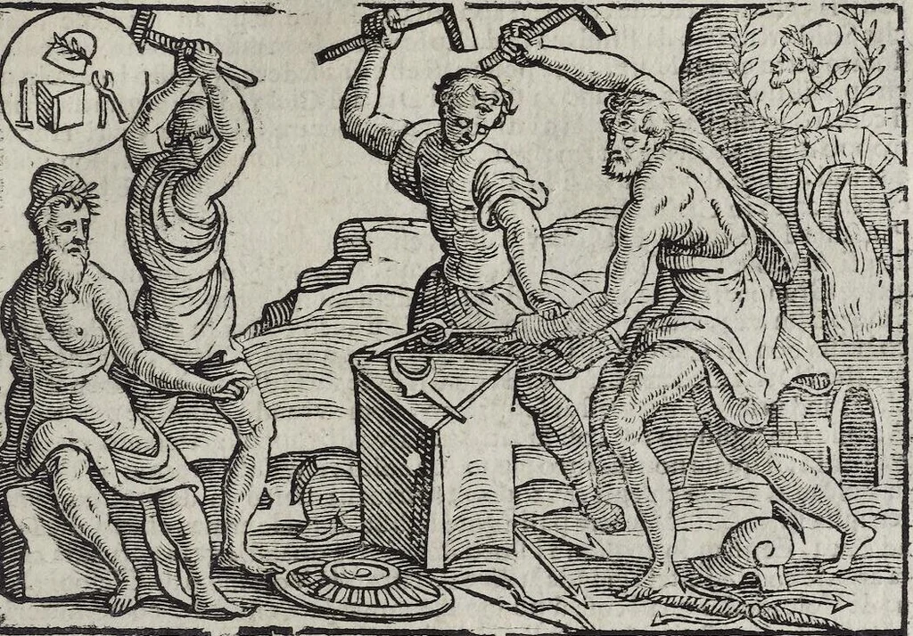 An illustration from Imagini Delli Dei De Gl'Antichi Di Vincenzo Cartari Reggiano: Ridotte da capo à piedi alle loro reali, & non più per l'adietro osseruate simiglianze. Cauate da' Marmi, Bronzi, Medaglie, Gioie, & altre memorie antiche; con esquisito studio, & particolare diligenza Da Lorenzo Pignoria Padoano. Aggionteui le Annotationi del medesimo sopra tutta l'opera ... Con le Allegorie sopra le Imagini di Cesare Malfatti Padoano, migliorate, & accresciute nouamente. Et vn Catalogo di cento più famosi dei della Gentilità. Con l'aggiunta d'vn'altro Catalogo de gl'Autori Antichi, & Moderni ..., 1674, leaf 219