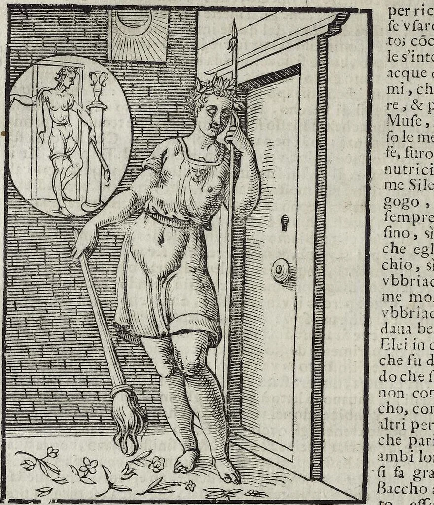 An illustration from Imagini Delli Dei De Gl'Antichi Di Vincenzo Cartari Reggiano: Ridotte da capo à piedi alle loro reali, & non più per l'adietro osseruate simiglianze. Cauate da' Marmi, Bronzi, Medaglie, Gioie, & altre memorie antiche; con esquisito studio, & particolare diligenza Da Lorenzo Pignoria Padoano. Aggionteui le Annotationi del medesimo sopra tutta l'opera ... Con le Allegorie sopra le Imagini di Cesare Malfatti Padoano, migliorate, & accresciute nouamente. Et vn Catalogo di cento più famosi dei della Gentilità. Con l'aggiunta d'vn'altro Catalogo de gl'Autori Antichi, & Moderni ..., 1674, leaf 232
