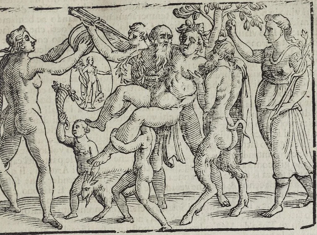 An illustration from Imagini Delli Dei De Gl'Antichi Di Vincenzo Cartari Reggiano: Ridotte da capo à piedi alle loro reali, & non più per l'adietro osseruate simiglianze. Cauate da' Marmi, Bronzi, Medaglie, Gioie, & altre memorie antiche; con esquisito studio, & particolare diligenza Da Lorenzo Pignoria Padoano. Aggionteui le Annotationi del medesimo sopra tutta l'opera ... Con le Allegorie sopra le Imagini di Cesare Malfatti Padoano, migliorate, & accresciute nouamente. Et vn Catalogo di cento più famosi dei della Gentilità. Con l'aggiunta d'vn'altro Catalogo de gl'Autori Antichi, & Moderni ..., 1674, leaf 233