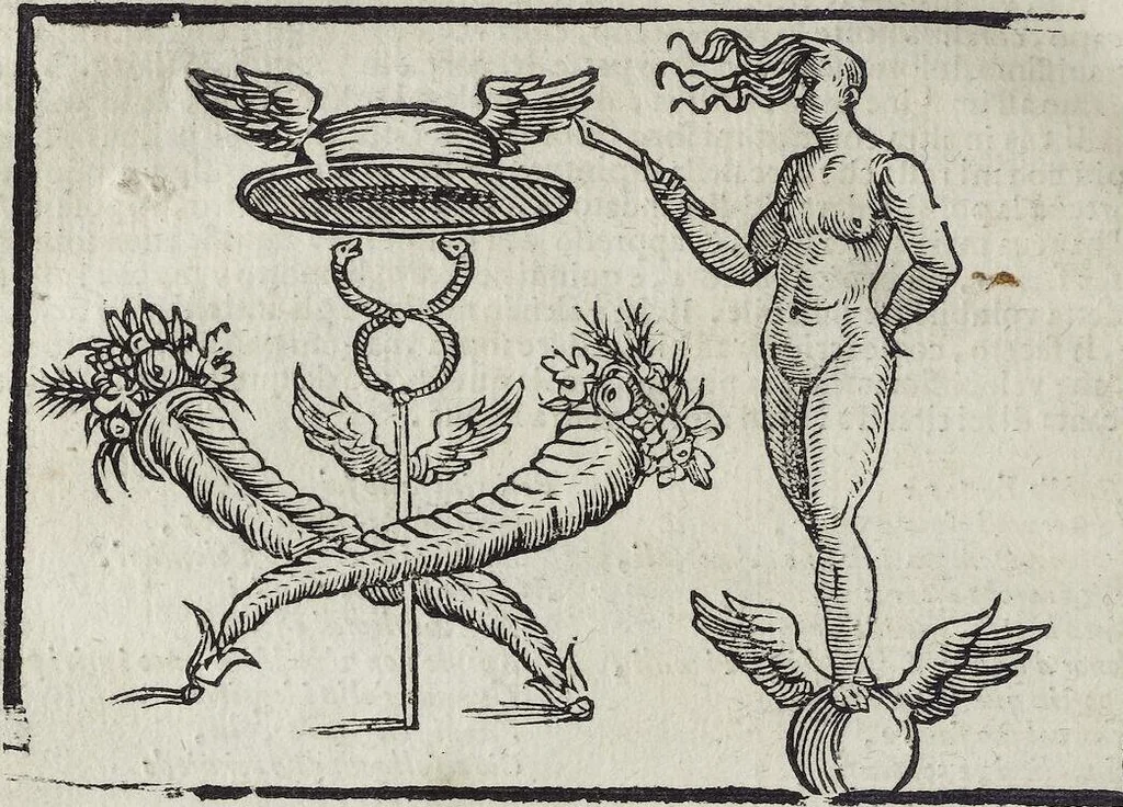 An illustration from Imagini Delli Dei De Gl'Antichi Di Vincenzo Cartari Reggiano: Ridotte da capo à piedi alle loro reali, & non più per l'adietro osseruate simiglianze. Cauate da' Marmi, Bronzi, Medaglie, Gioie, & altre memorie antiche; con esquisito studio, & particolare diligenza Da Lorenzo Pignoria Padoano. Aggionteui le Annotationi del medesimo sopra tutta l'opera ... Con le Allegorie sopra le Imagini di Cesare Malfatti Padoano, migliorate, & accresciute nouamente. Et vn Catalogo di cento più famosi dei della Gentilità. Con l'aggiunta d'vn'altro Catalogo de gl'Autori Antichi, & Moderni ..., 1674, leaf 260
