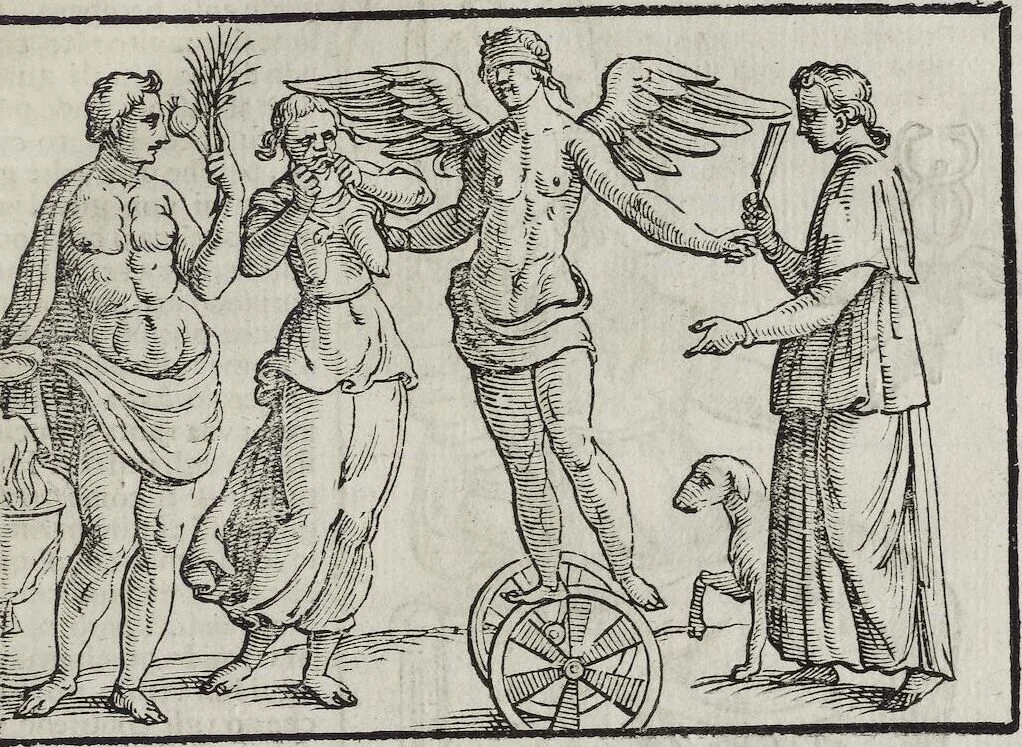 An illustration from Imagini Delli Dei De Gl'Antichi Di Vincenzo Cartari Reggiano: Ridotte da capo à piedi alle loro reali, & non più per l'adietro osseruate simiglianze. Cauate da' Marmi, Bronzi, Medaglie, Gioie, & altre memorie antiche; con esquisito studio, & particolare diligenza Da Lorenzo Pignoria Padoano. Aggionteui le Annotationi del medesimo sopra tutta l'opera ... Con le Allegorie sopra le Imagini di Cesare Malfatti Padoano, migliorate, & accresciute nouamente. Et vn Catalogo di cento più famosi dei della Gentilità. Con l'aggiunta d'vn'altro Catalogo de gl'Autori Antichi, & Moderni ..., 1674, leaf 265