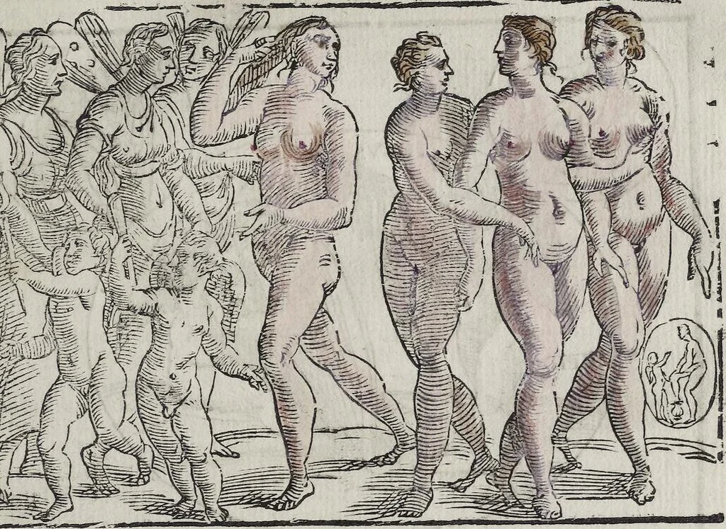 An illustration from Imagini Delli Dei De Gl'Antichi Di Vincenzo Cartari Reggiano: Ridotte da capo à piedi alle loro reali, & non più per l'adietro osseruate simiglianze. Cauate da' Marmi, Bronzi, Medaglie, Gioie, & altre memorie antiche; con esquisito studio, & particolare diligenza Da Lorenzo Pignoria Padoano. Aggionteui le Annotationi del medesimo sopra tutta l'opera ... Con le Allegorie sopra le Imagini di Cesare Malfatti Padoano, migliorate, & accresciute nouamente. Et vn Catalogo di cento più famosi dei della Gentilità. Con l'aggiunta d'vn'altro Catalogo de gl'Autori Antichi, & Moderni ..., 1674, leaf 287
