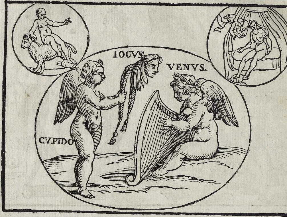 An illustration from Imagini Delli Dei De Gl'Antichi Di Vincenzo Cartari Reggiano: Ridotte da capo à piedi alle loro reali, & non più per l'adietro osseruate simiglianze. Cauate da' Marmi, Bronzi, Medaglie, Gioie, & altre memorie antiche; con esquisito studio, & particolare diligenza Da Lorenzo Pignoria Padoano. Aggionteui le Annotationi del medesimo sopra tutta l'opera ... Con le Allegorie sopra le Imagini di Cesare Malfatti Padoano, migliorate, & accresciute nouamente. Et vn Catalogo di cento più famosi dei della Gentilità. Con l'aggiunta d'vn'altro Catalogo de gl'Autori Antichi, & Moderni ..., 1674, leaf 288