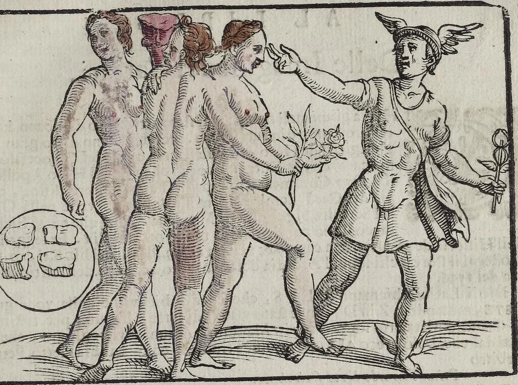 An illustration from Imagini Delli Dei De Gl'Antichi Di Vincenzo Cartari Reggiano: Ridotte da capo à piedi alle loro reali, & non più per l'adietro osseruate simiglianze. Cauate da' Marmi, Bronzi, Medaglie, Gioie, & altre memorie antiche; con esquisito studio, & particolare diligenza Da Lorenzo Pignoria Padoano. Aggionteui le Annotationi del medesimo sopra tutta l'opera ... Con le Allegorie sopra le Imagini di Cesare Malfatti Padoano, migliorate, & accresciute nouamente. Et vn Catalogo di cento più famosi dei della Gentilità. Con l'aggiunta d'vn'altro Catalogo de gl'Autori Antichi, & Moderni ..., 1674, leaf 299